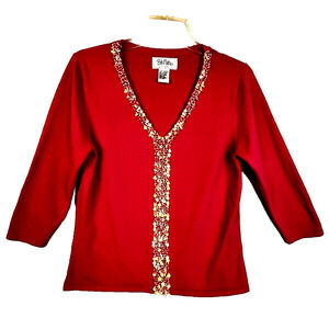 Bob Mackie Studio Embellished Sweater Women's Medium Pink Gold Party Holidays